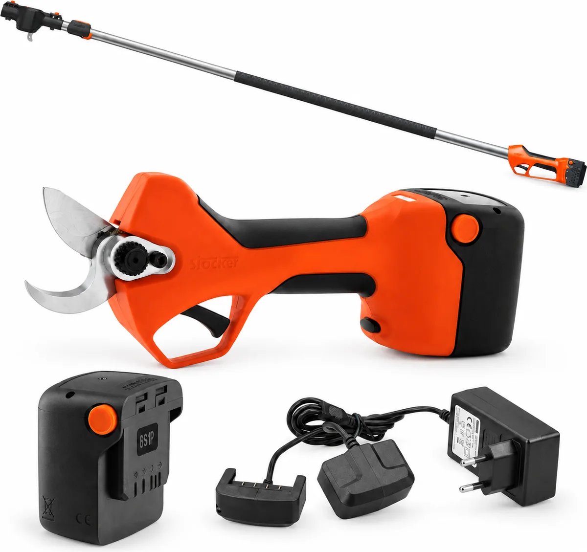 Pack tijera de poda Stocker Magma E-35 TP 21 V con mango telescópico 190-310 cm, batería 2,6 Ah y cargador doble