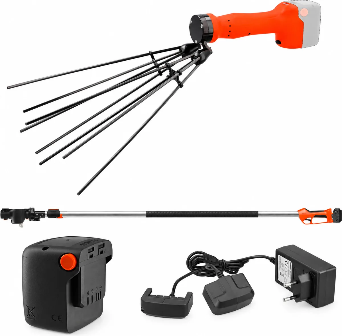 Kit vareador de aceitunas Stocker Magma E-35 21 V con mango telescópico 200-310 cm, batería 4 Ah y cargador doble — foto principal