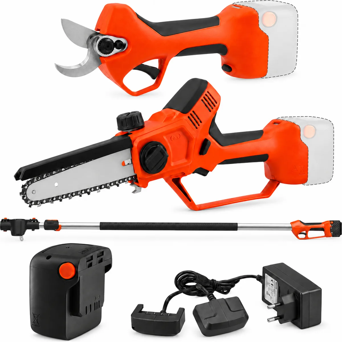 Kit poda Stocker Magma E-35 TP + motosierra E-150 LA + mango telescópico 190-310 cm + batería 2,6 Ah y cargador doble — foto principal