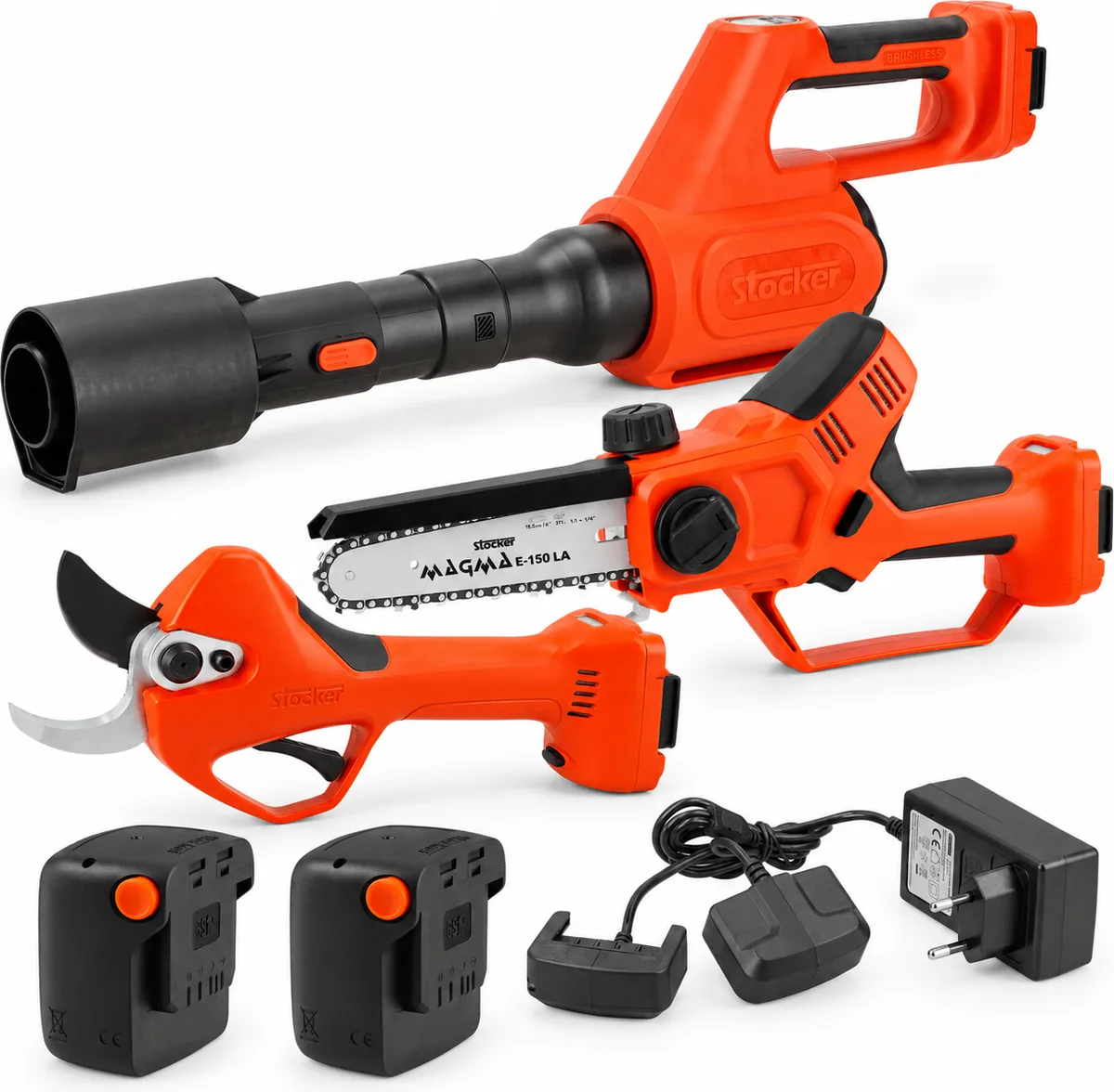 Pack poda y limpieza Stocker E-40 + E-150 LA + soplador 630 + 2 baterías y cargador
