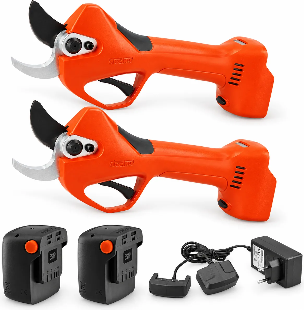 Pack poda para 2 personas Stocker Magma: 2 tijeras E-40 + 2 baterías 2,6 Ah y cargador
