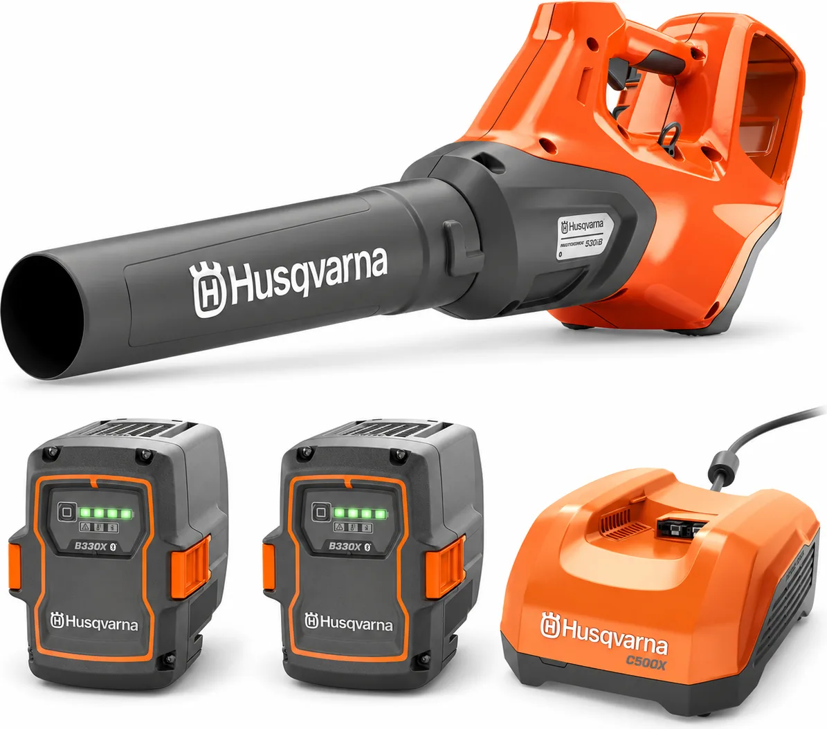 Pack soplador Husqvarna 530iB + 2 baterías 40-B330X 9 Ah + cargador rápido 40-C500X