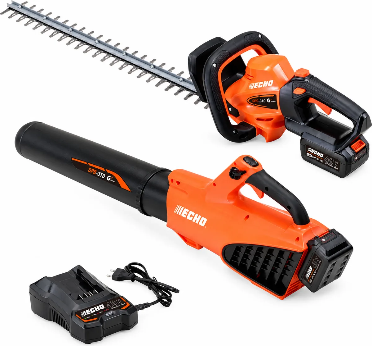 Pack setos y limpieza ECHO: cortasetos DHC-310 + soplador DPB-310 + 2 baterías 4 Ah y cargador LC3604