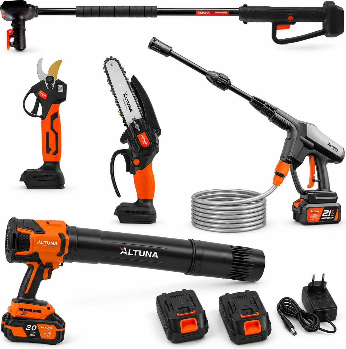 Pack jardín Altuna AFKIT: tijera + motosierra + pértiga + hidrolimpiadora AH01 + soplador AS01