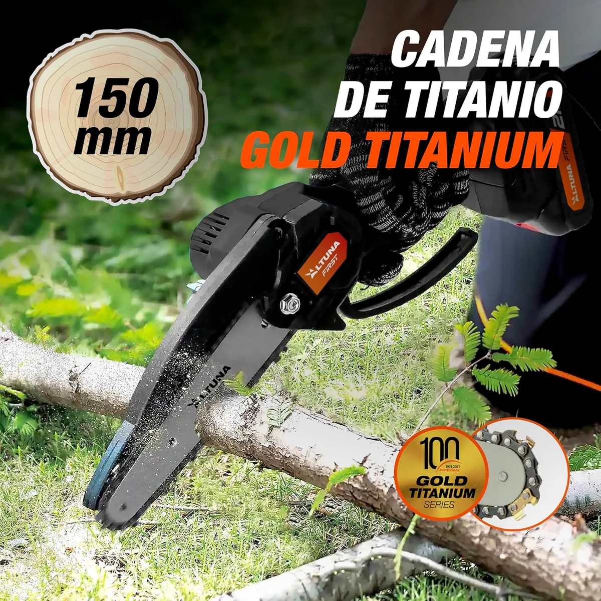 Pack motosierra de poda Altuna AF150 + 2 baterías y cargador + 3 cadenas adicionales — foto 2