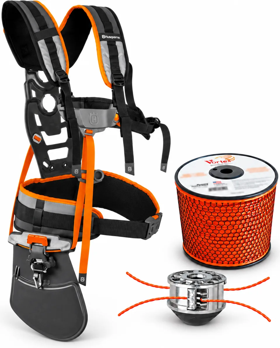 Pack desbroce: arnés Husqvarna Balance XT2 + cabezal de desbrozadora FlashCutter UFC06 + Vortex Aluminio 3,9 mm 128 m