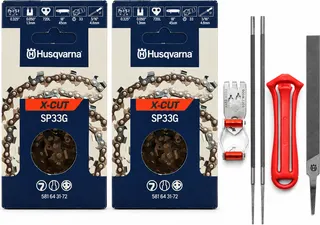 Pack motosierra: 2 cadenas Husqvarna SP33G .325 1,3 mm 72 eslabones + kit de afilado Husqvarna 4,8 mm