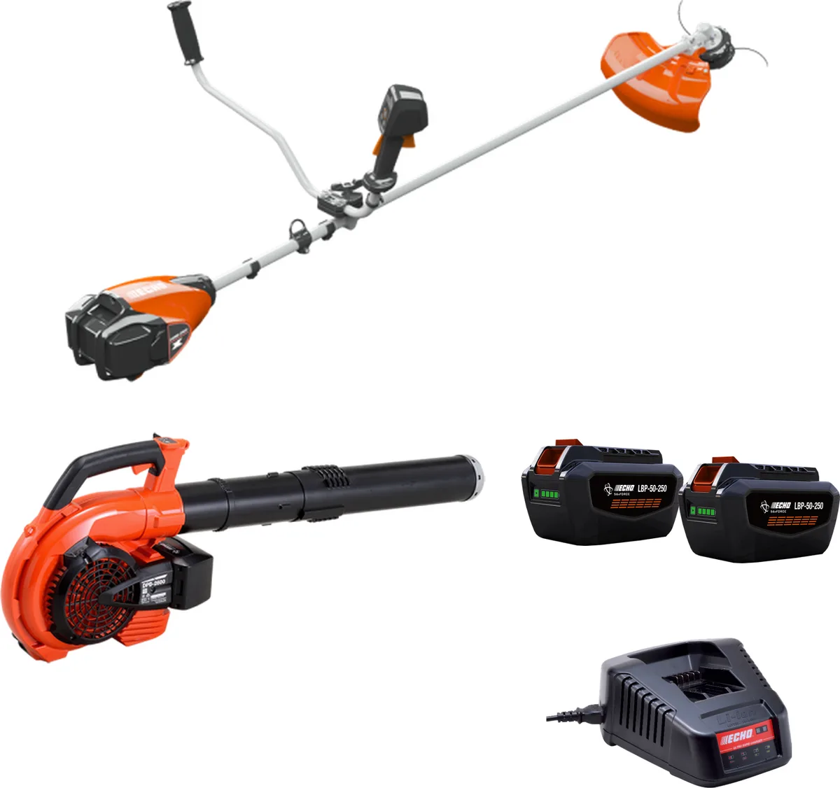 Pack jardín ECHO 56 V: desbrozadora DSRM-2600U + soplador DPB-2600 + 2 baterías 4,5 Ah y cargador — foto principal
