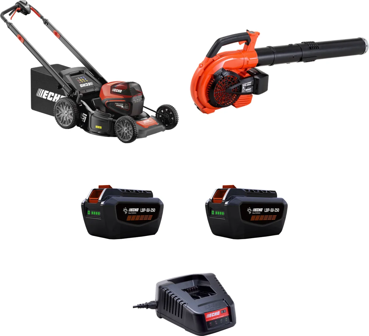Pack jardín ECHO: cortacésped DLM-5100SP + soplador DPB-2600 PRO + 2 baterías y cargador
