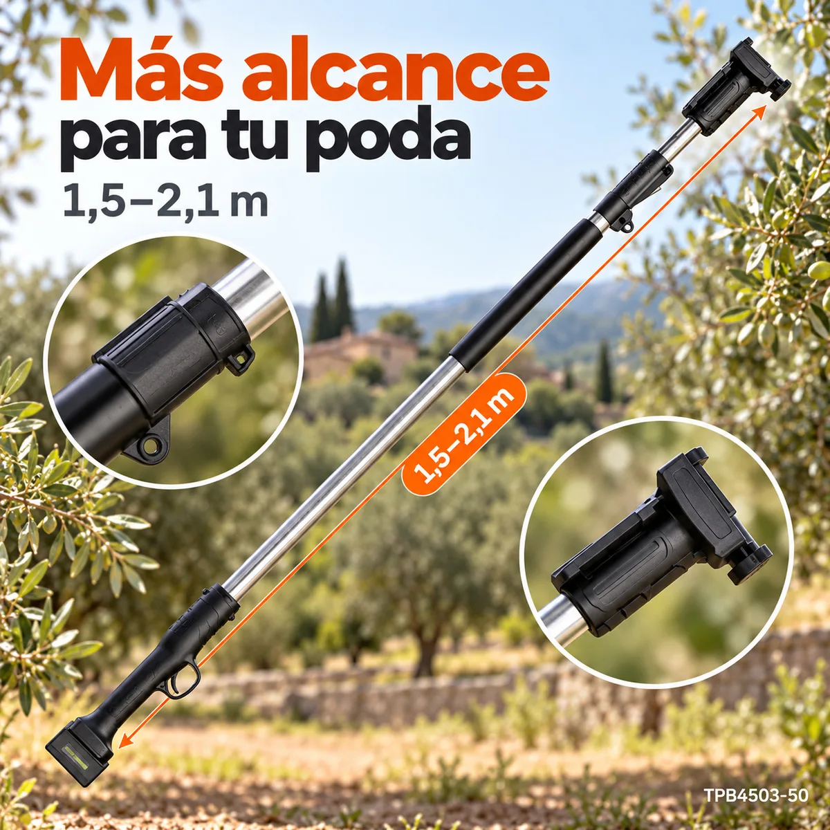 Pack tijera de poda a batería Anova TPB4503 + pértiga 1,5-2,1 m · 2 baterías 4 Ah — foto 5
