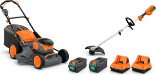 Pack jardín Anova E+ 40 V: cortacésped 46 cm + desbrozadora 500 W, 2 baterías 5 Ah y 2 cargadores