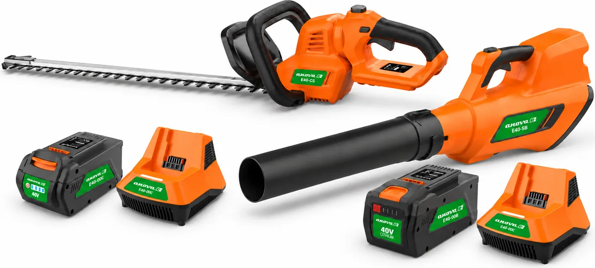 Pack setos y limpieza Anova E+ 40 V: cortasetos 545 mm + soplador, baterías 4 Ah y 8 Ah, 2 cargadores — foto principal