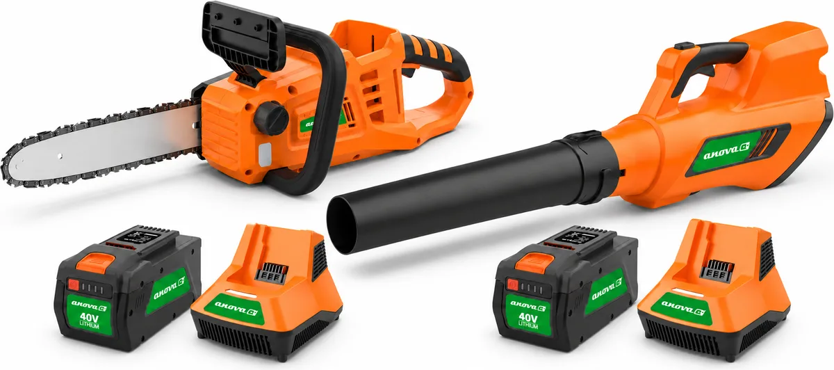 Pack poda y limpieza Anova E+ 40 V: motosierra 16 pulgadas + soplador, 2 baterías 8 Ah y 2 cargadores — foto principal