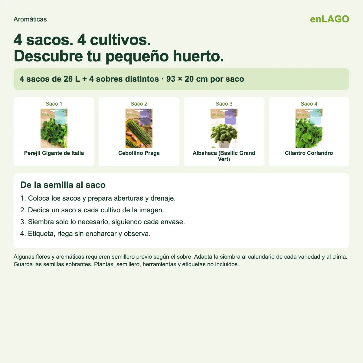 Pack aromáticas para huerto urbano: 4 sacos + 4 sobres Rocalba — foto 3