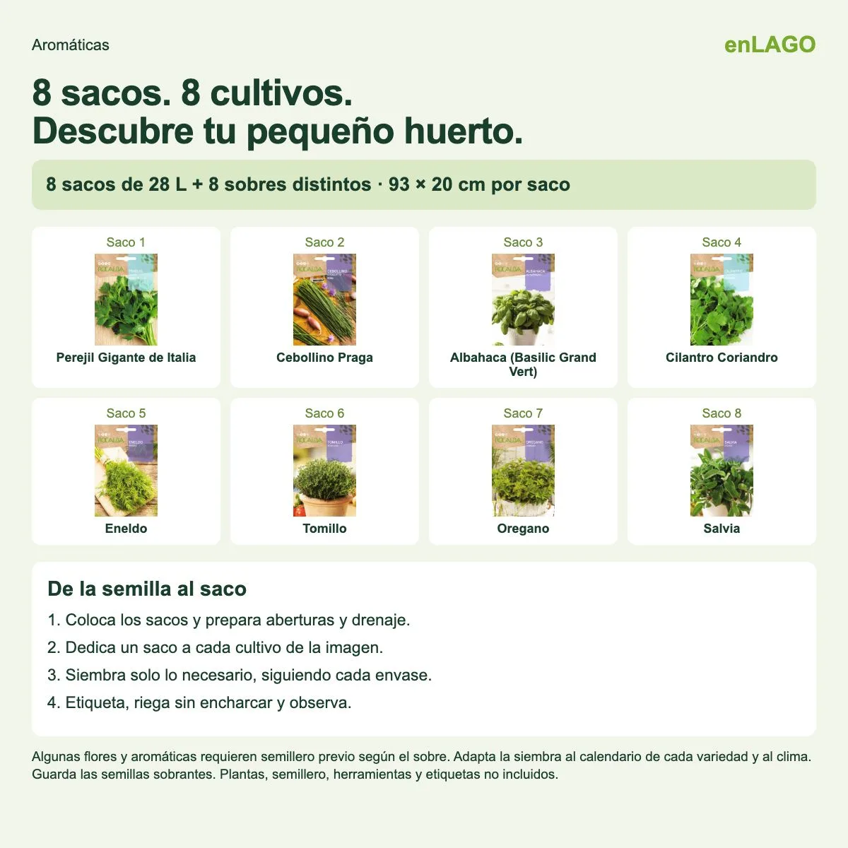 Pack aromáticas para huerto urbano: 8 sacos + 8 sobres Rocalba — foto 2