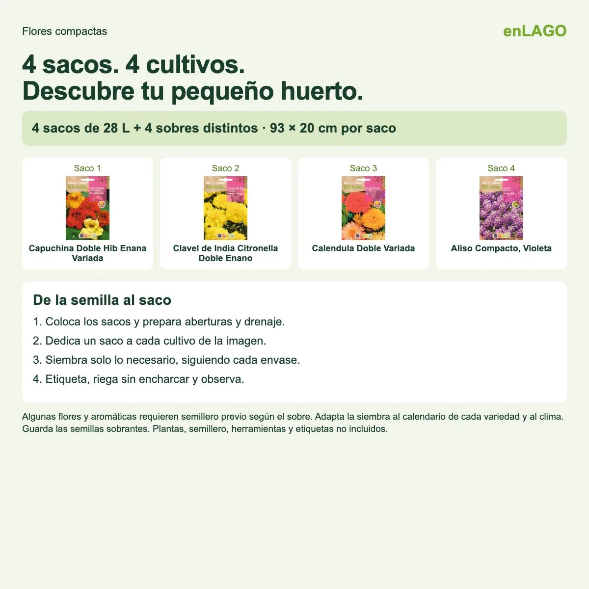 Pack flores compactas para huerto urbano: 4 sacos + 4 sobres Rocalba — foto 2