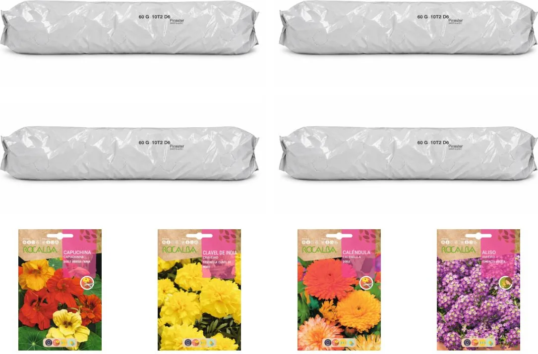 Pack flores compactas para huerto urbano: 4 sacos + 4 sobres Rocalba