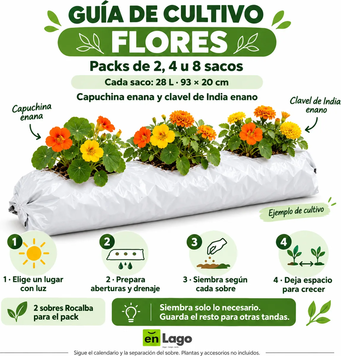 Pack flores compactas para huerto urbano: 8 sacos + 8 sobres Rocalba — foto 4