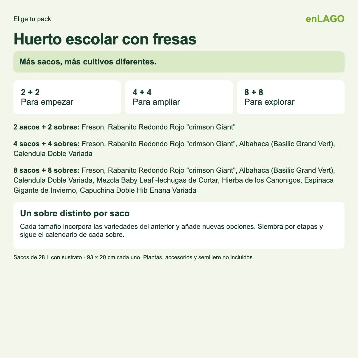 Pack huerto escolar con fresas: 2 sacos + 2 sobres | Gama de 2, 4 y 8 — foto 3
