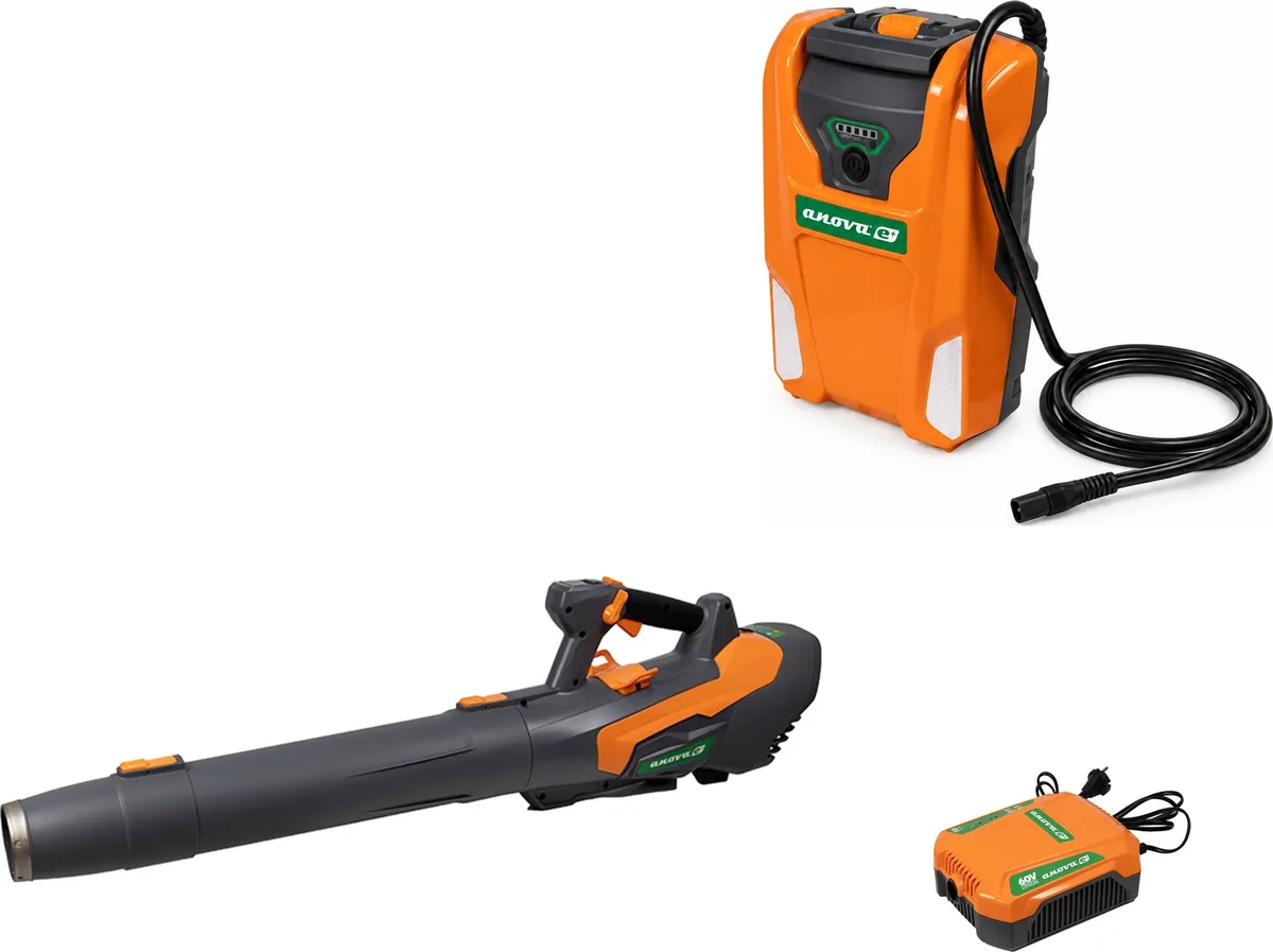 Pack soplador a batería Anova E60BL 60 V + batería mochila 15 Ah + cargador E60CH80B 8 A