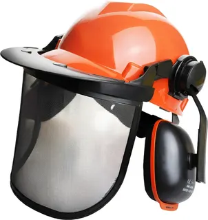 Casco Forestal con Pantalla y Auriculares Naranja/Negro