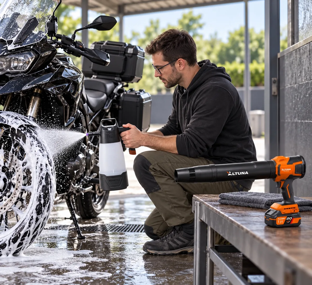 Pack detailing IK e Foam Pro 2 + soplador Altuna AS01 · batería 4 Ah y cargador — foto 6