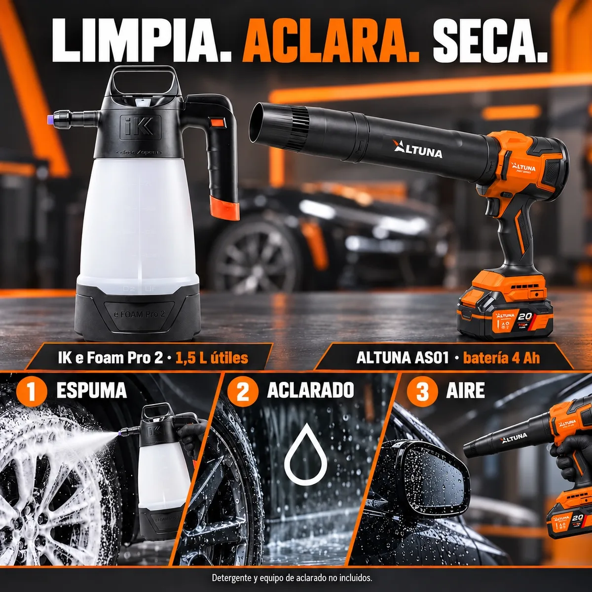 Pack detailing IK e Foam Pro 2 + soplador Altuna AS01 · batería 4 Ah y cargador — foto 2