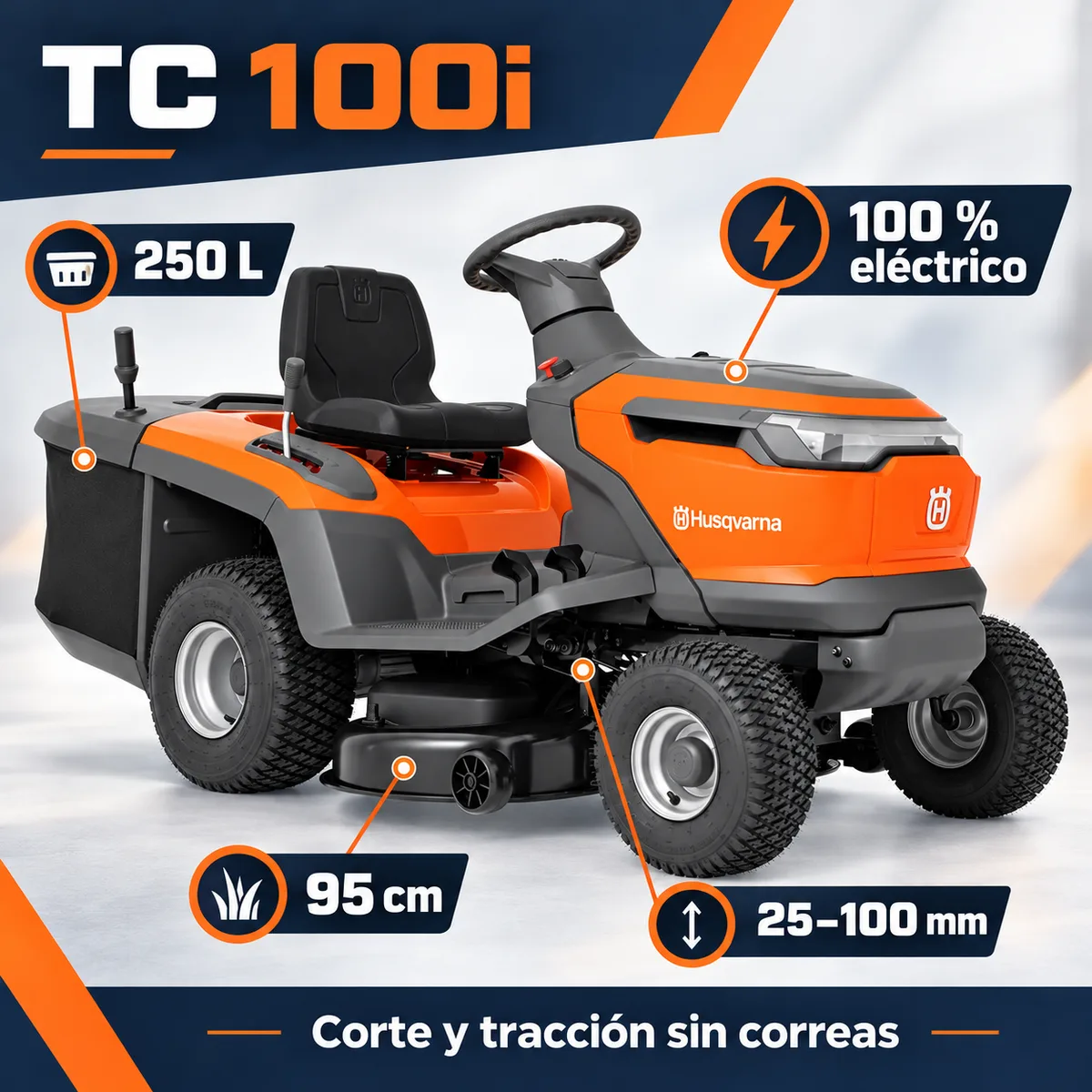 Tractor cortacésped a batería Husqvarna TC 100i · 95 cm con recogedor — foto 6