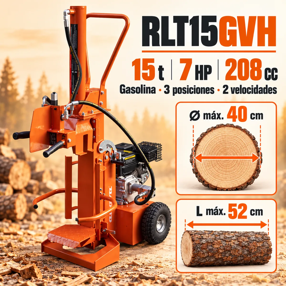 Rompedora de leña a gasolina Anova RLT15GVH convertible · 15 t · 7 HP — foto 2