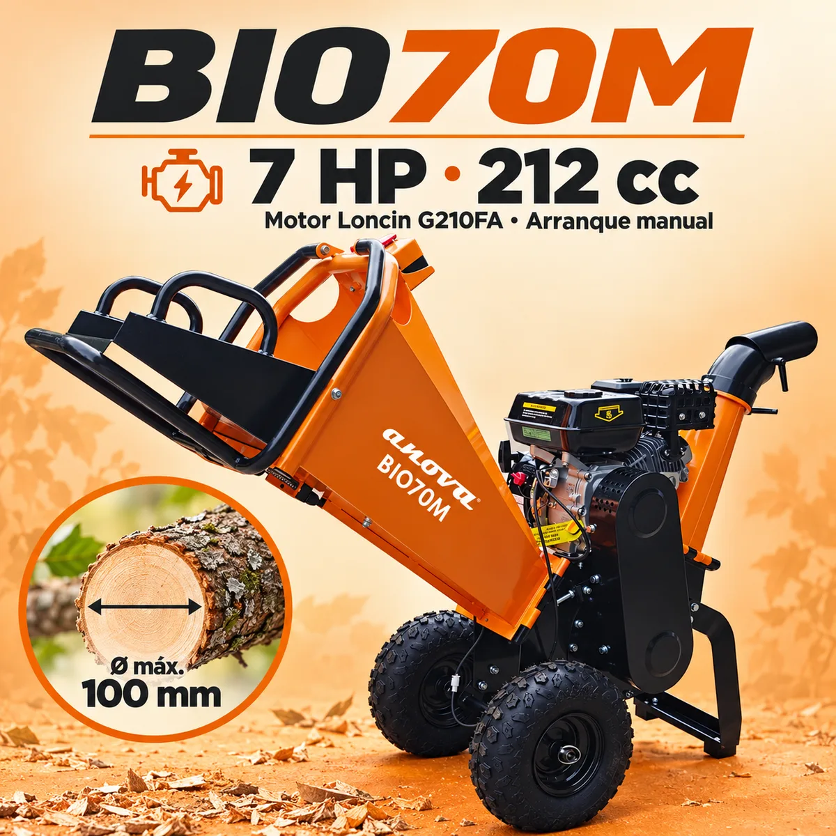 Biotrituradora de gasolina Anova BIO70M · Loncin 7 HP · ramas hasta Ø 100 mm — foto 2