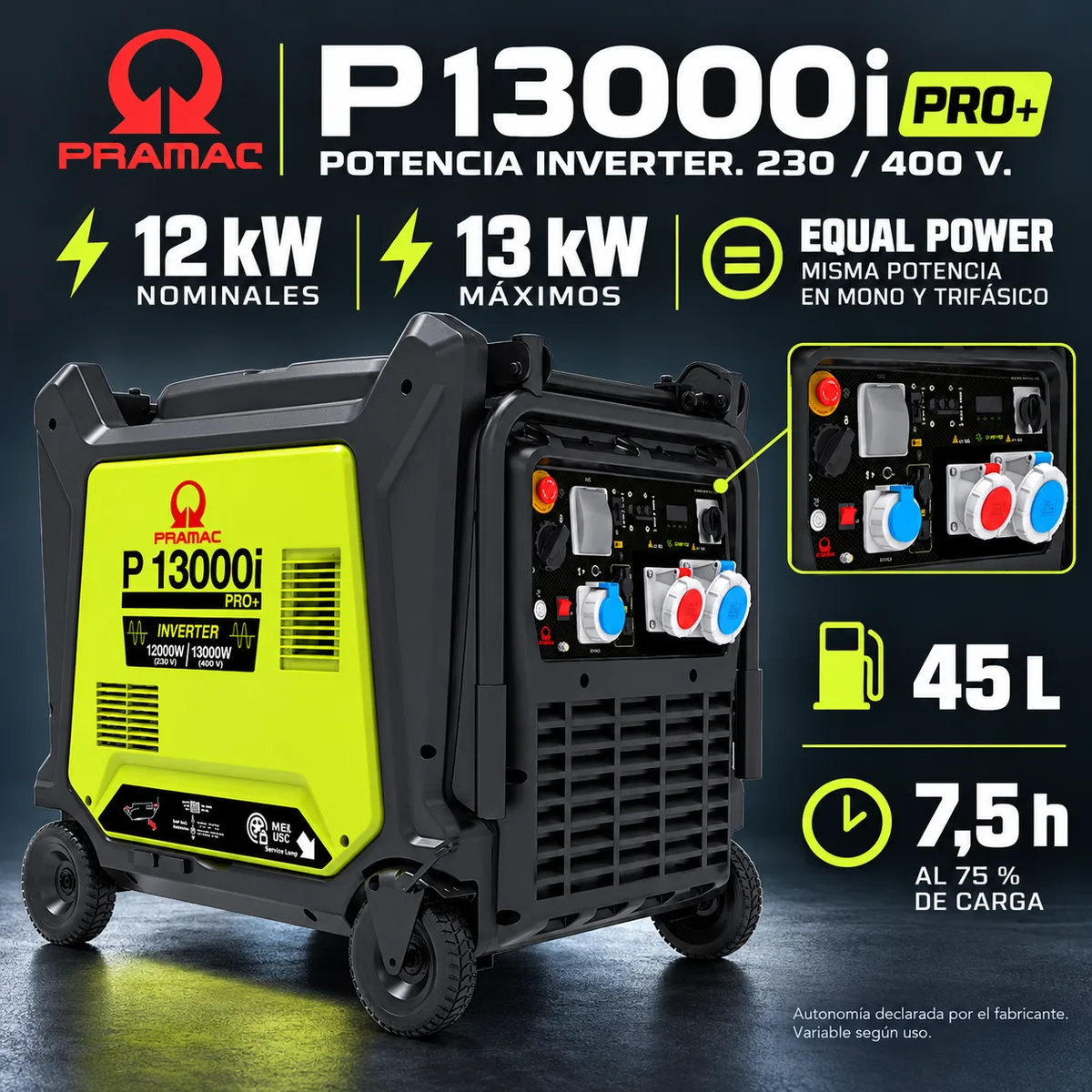 Generador inverter Pramac P13000i · 13 kW · 230/400 V · arranque eléctrico — foto 2