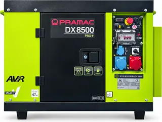 Generador diésel Pramac DX8500 · AVR · 230/400 V · arranque eléctrico