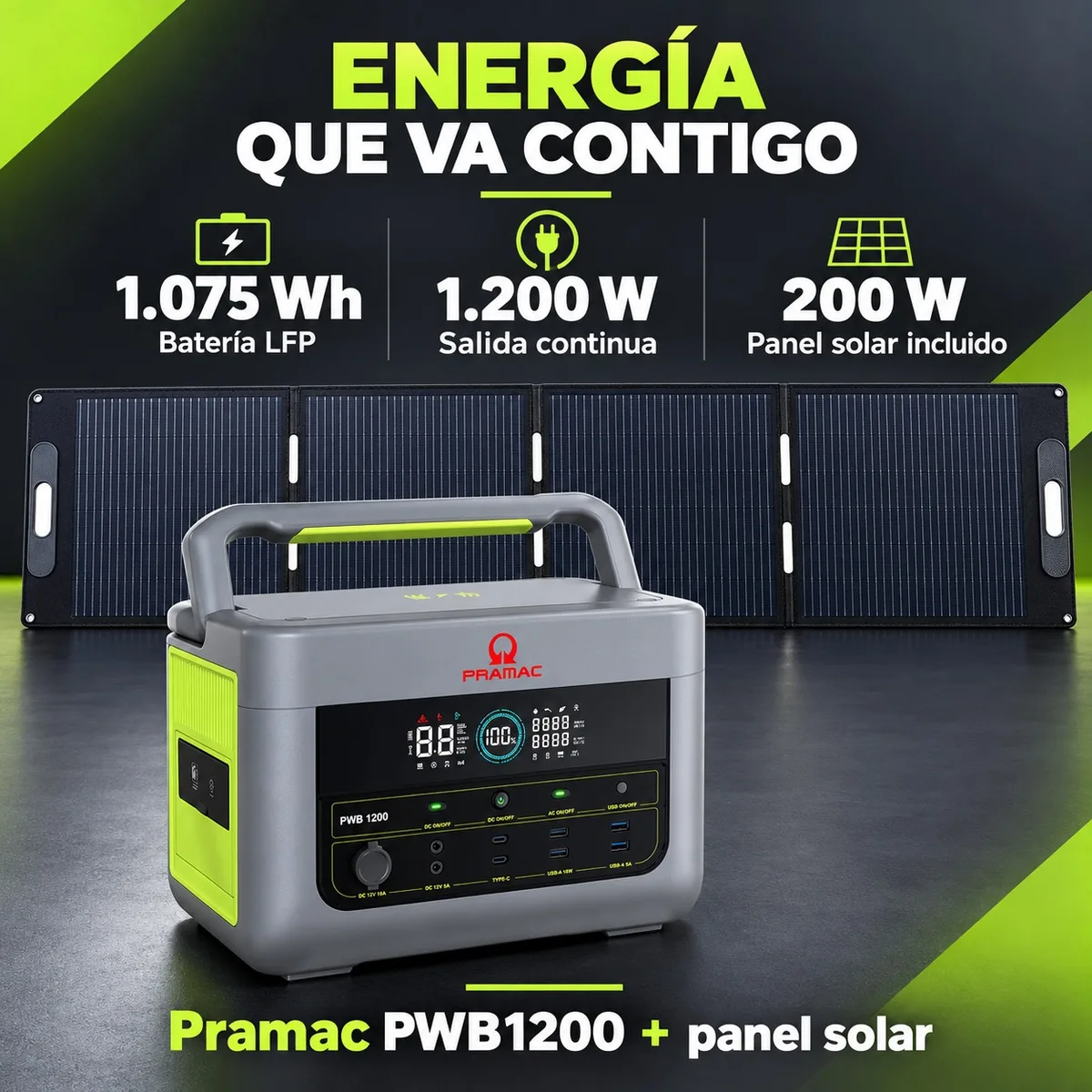 Pack estación de energía Pramac PWB1200 + panel solar portátil 200 W — foto 2