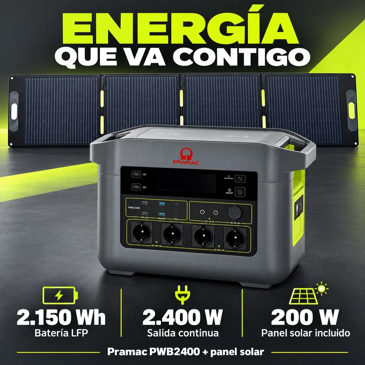 Pack estación de energía Pramac PWB2400 + panel solar portátil 200 W — foto 2