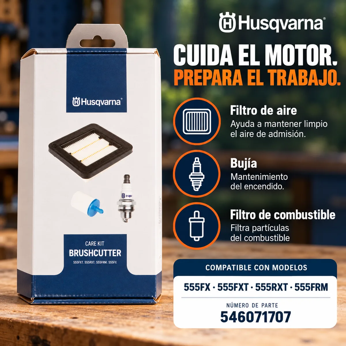 Kit mantenimiento Husqvarna 546071707 para desbrozadoras 555FX / 555FXT / 555RXT y 555FRM — foto 2